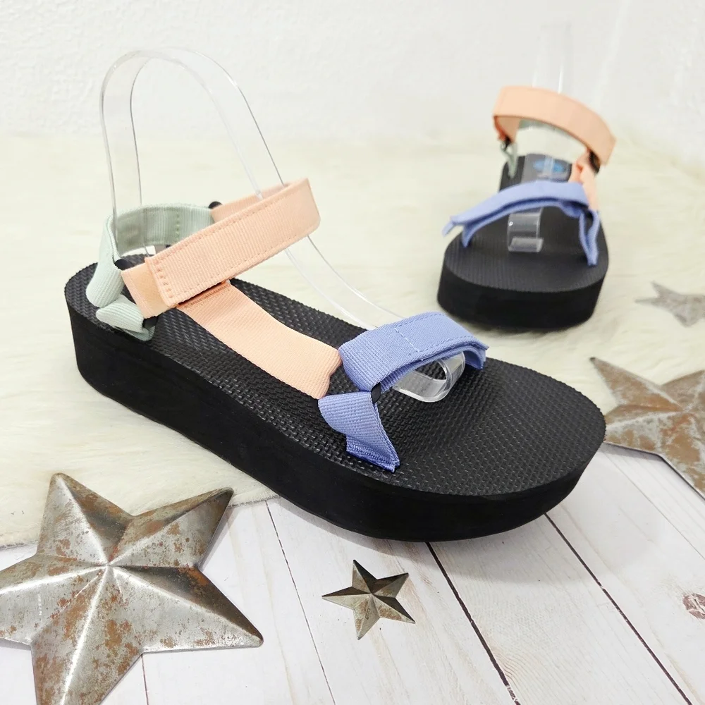 Teva Flatform Universal Sandal Sherbert Multi Pastel Peach Mint Chunky Sz 10 NEW - Picture 2 of 7